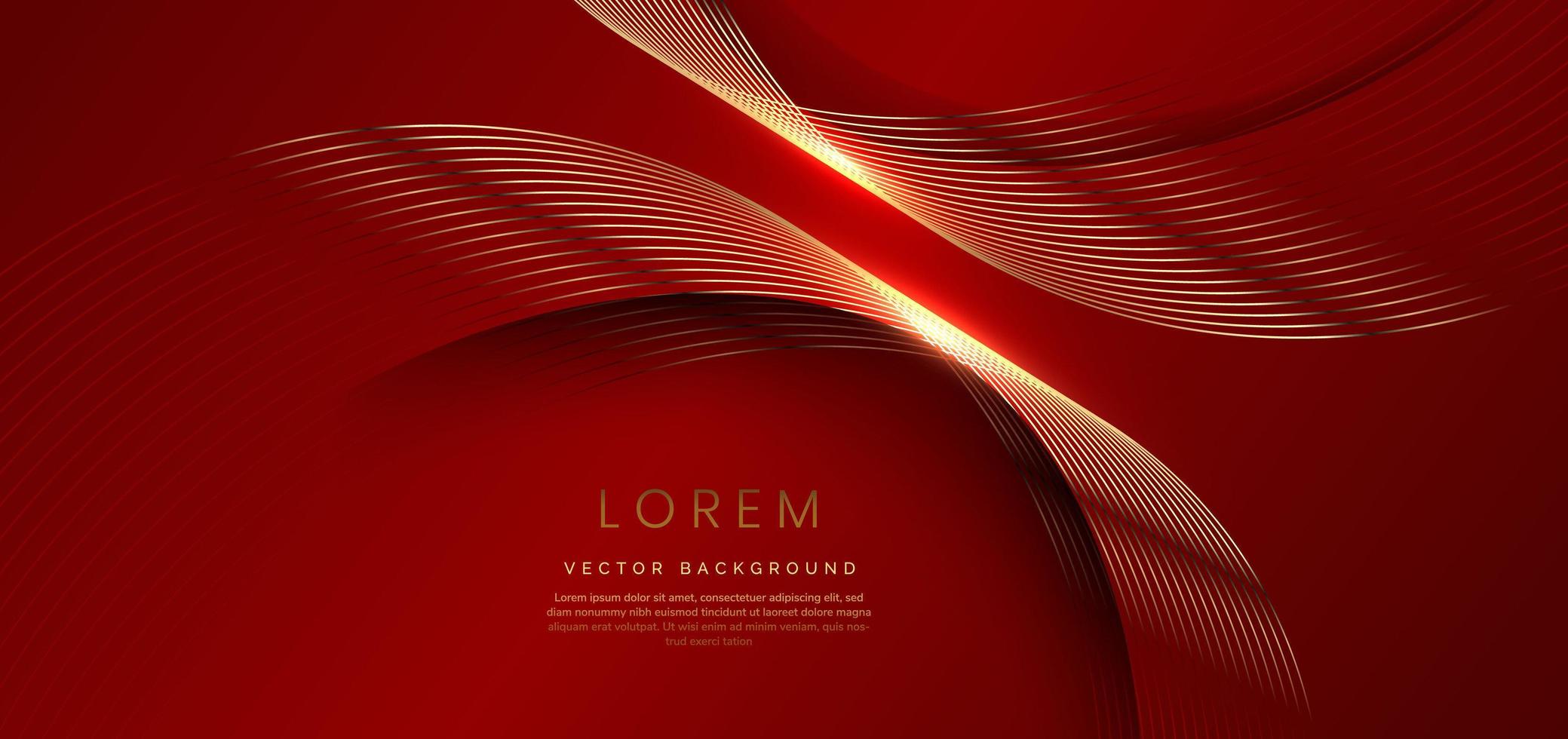 linee dorate di lusso astratte curve sovrapposte su sfondo rosso. design del premio premium del modello. vettore