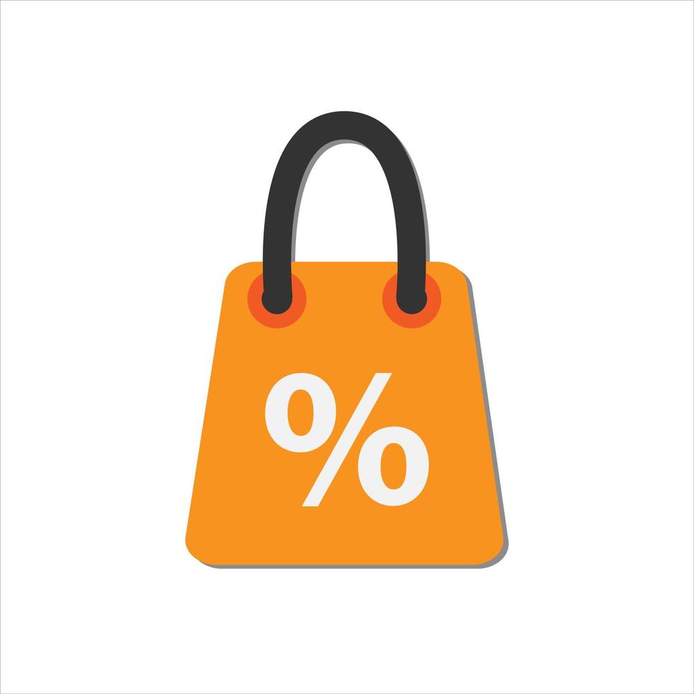 sacchetto della spesa del fumetto con il segno di percentuale. shopping online, promozione delle vendite, concetto di sconto. icona illustrazione vettoriale. vettore