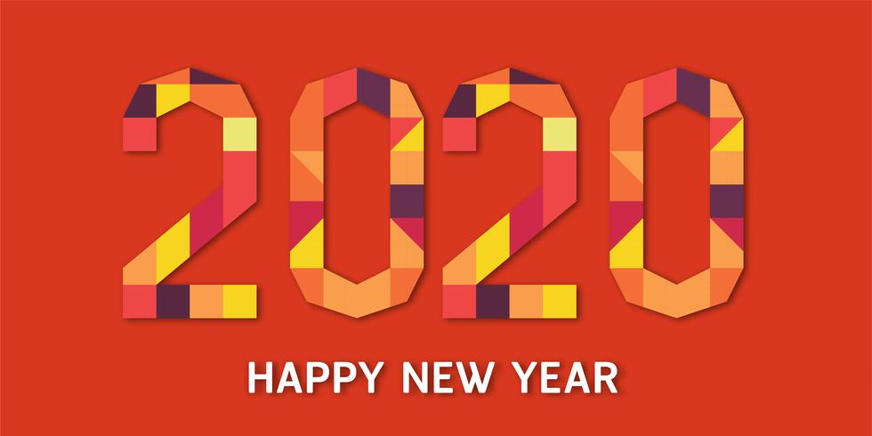 Felice anno nuovo 2020, anno del ratto in carta geometrica tagliata e stile artigianale. vettore