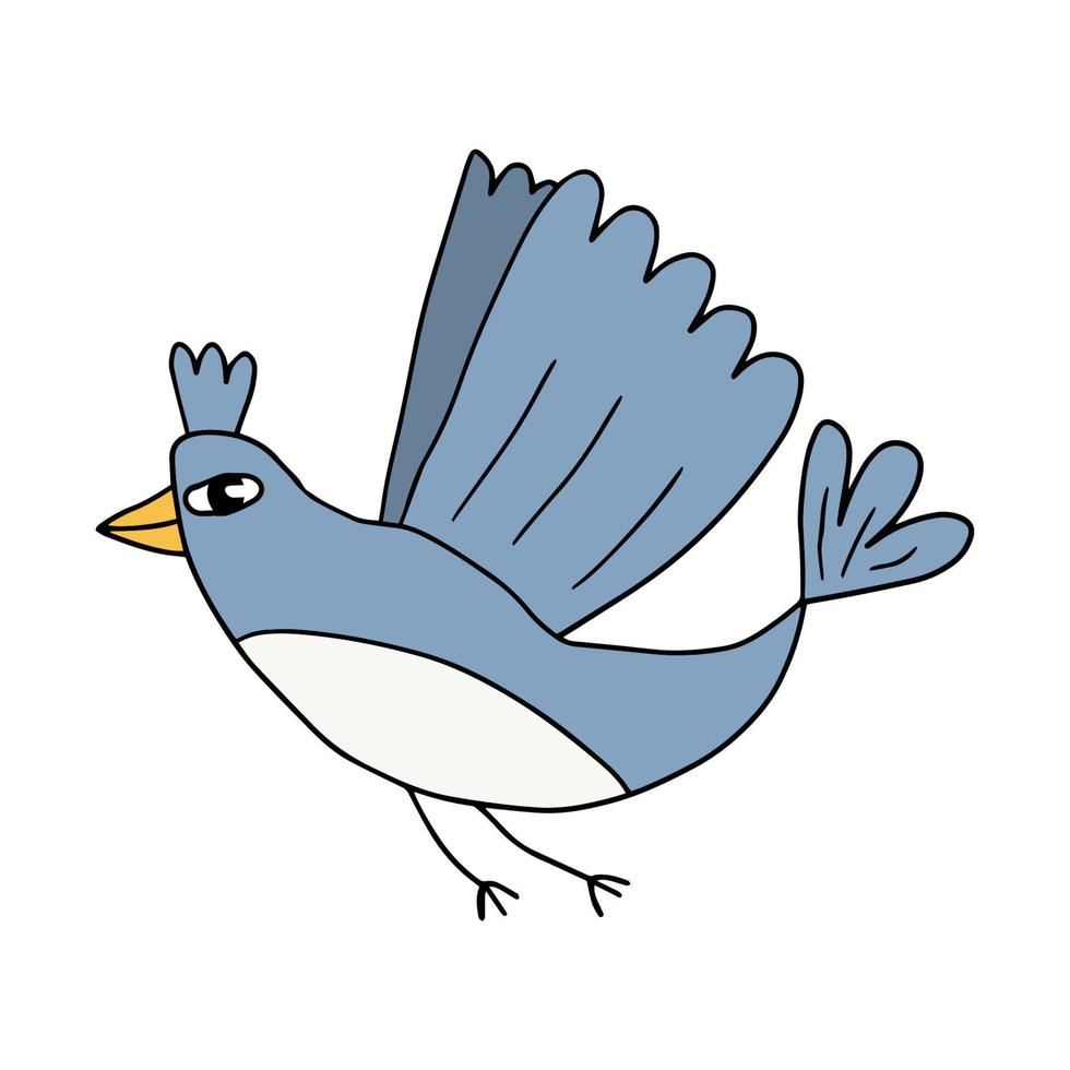 simpatico cartone animato doodle volante fantasia uccello isolato su sfondo bianco. vettore
