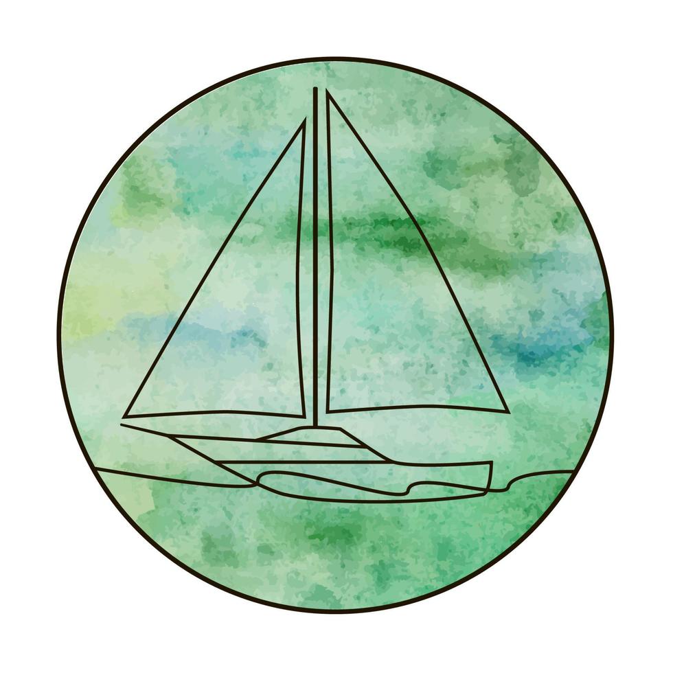 vettore barca a vela in mare su uno sfondo acquerello vettoriale. logo, icona, etichetta.