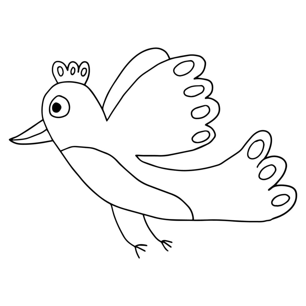 simpatico cartone animato doodle volante fantasia uccello isolato su sfondo bianco. vettore