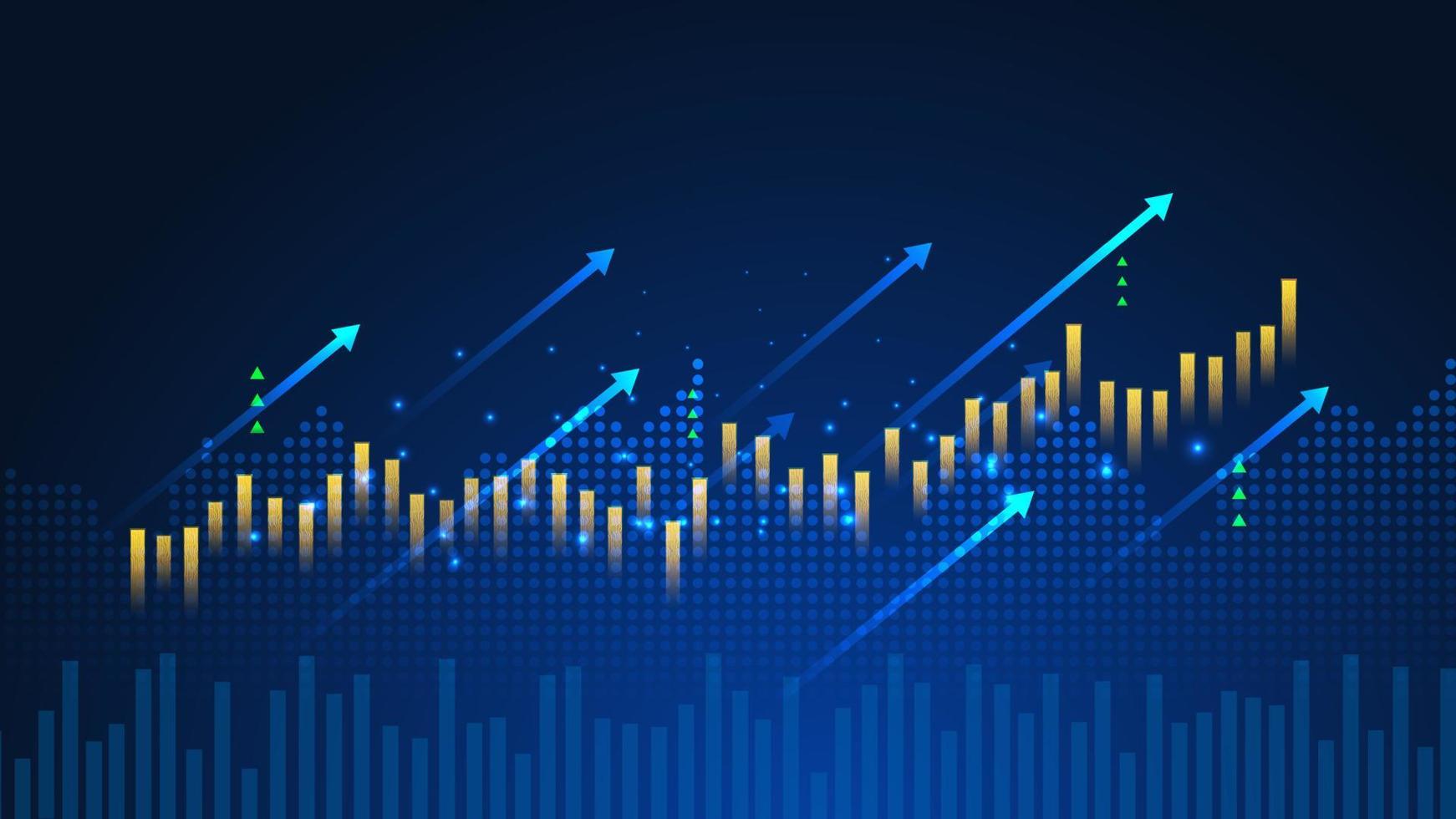 business candle stick grafico grafico del trading di investimenti nel mercato azionario su sfondo blu. punto rialzista, tendenza al rialzo del grafico. disegno vettoriale di economia