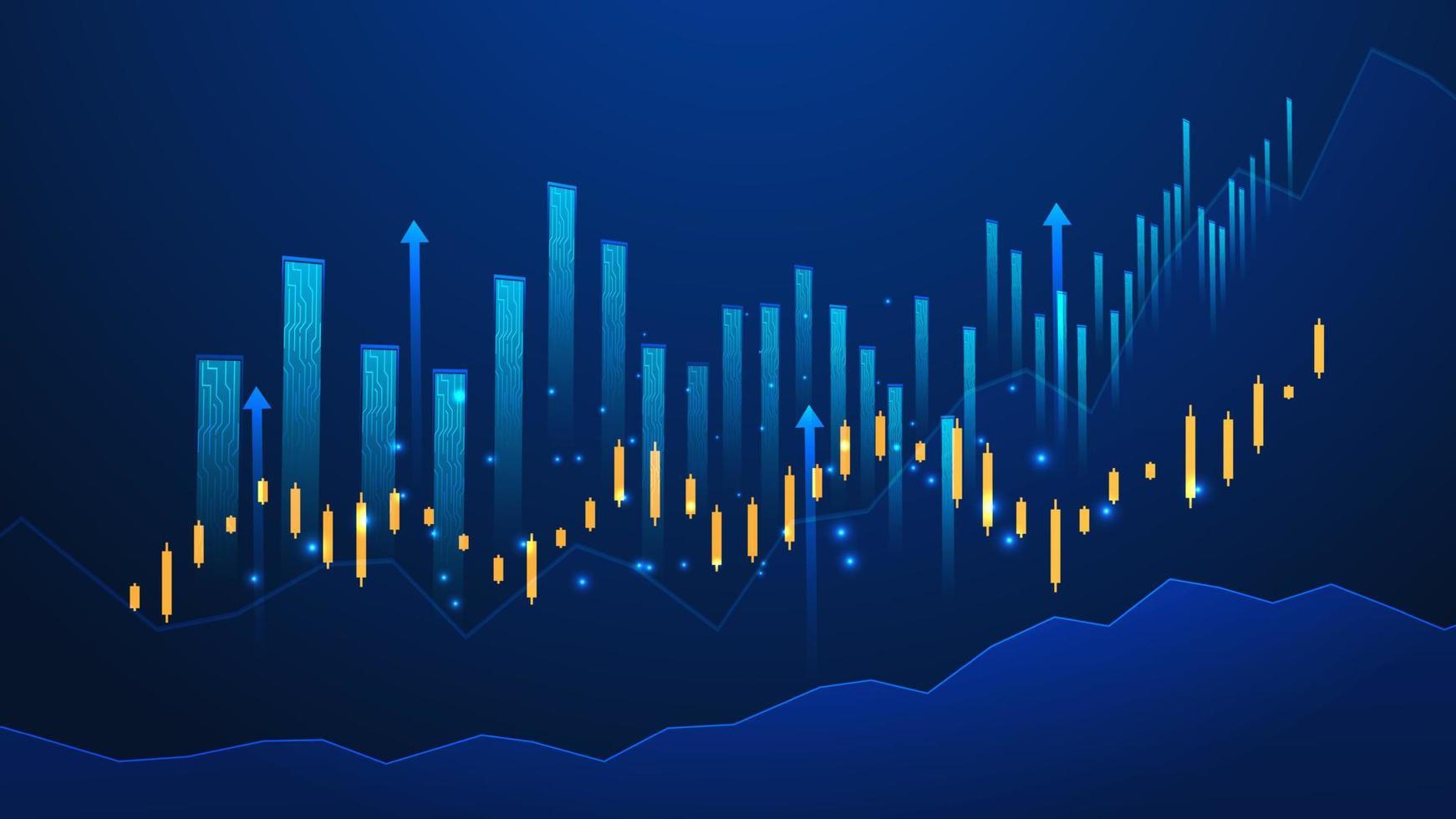 business candle stick grafico grafico del trading di investimenti nel mercato azionario su sfondo blu. punto rialzista, tendenza al rialzo del grafico. disegno vettoriale di economia