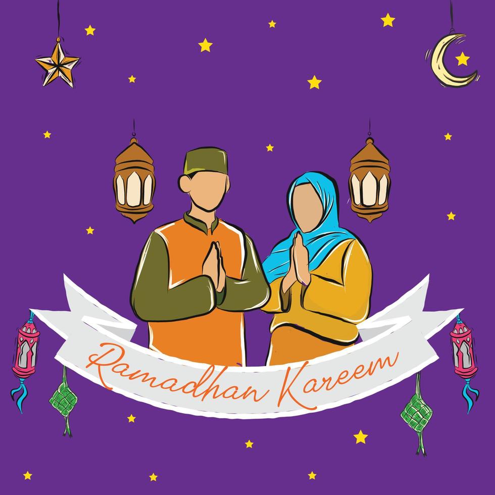 felice ramadhan sfondo islamico handrwan vettore