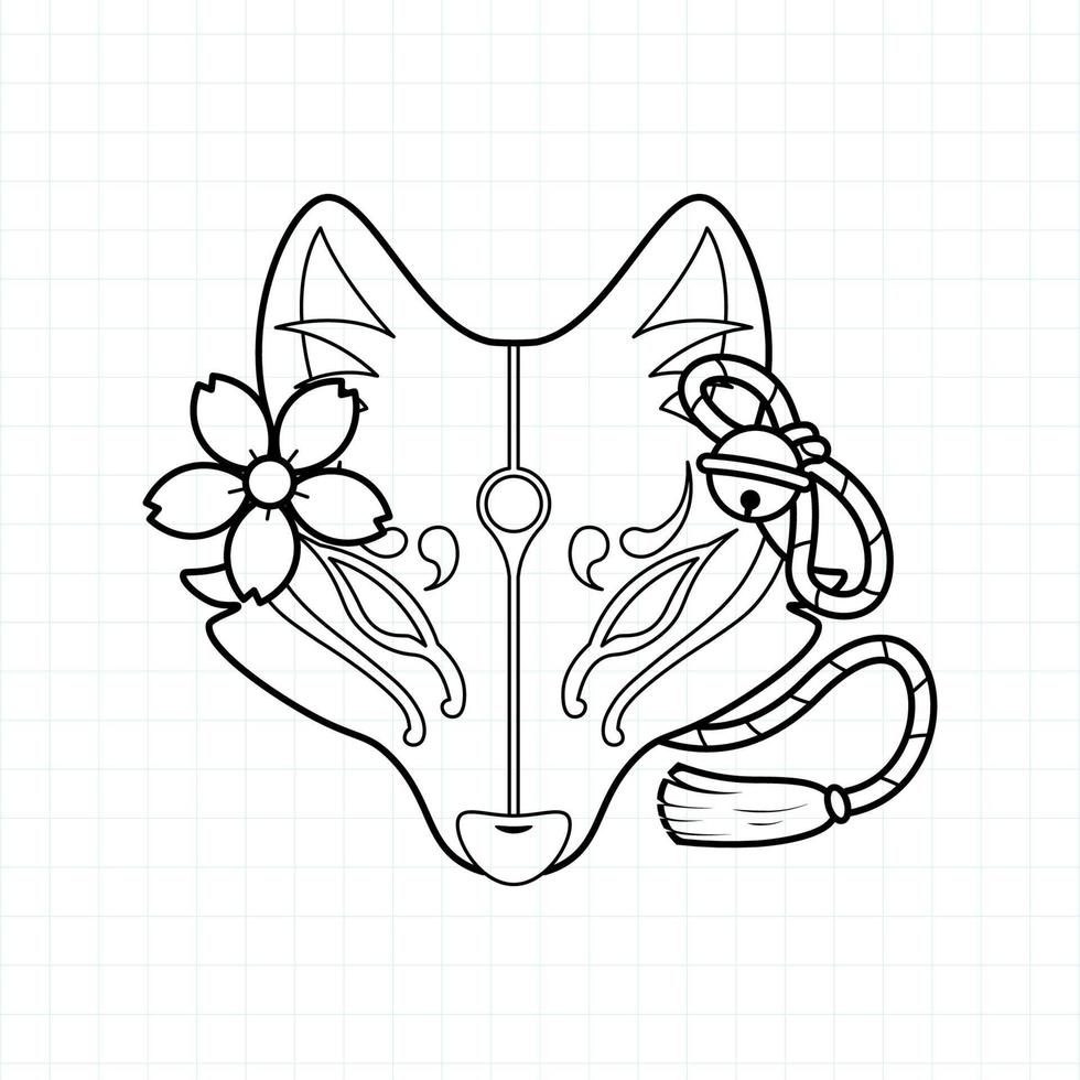 maschera kitsune giapponese da colorare pagina, illustrazione vettoriale eps.10