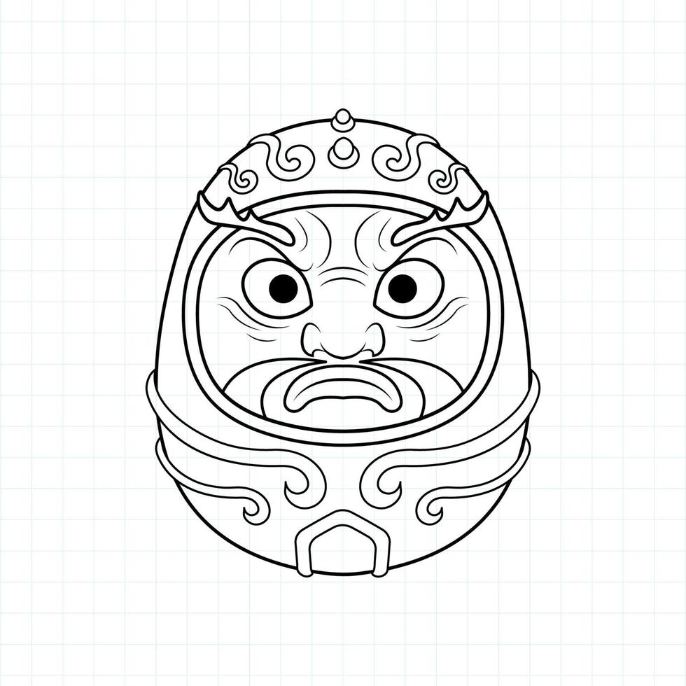 pagina di colorazione della bambola daruma disegnata a mano, illustrazione vettoriale eps.10