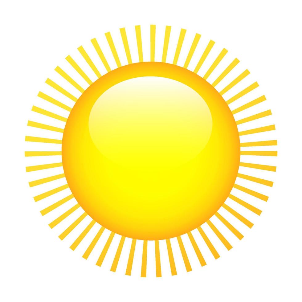 sole splendente con raggi. illustrazione vettoriale del sole giallo isolato.