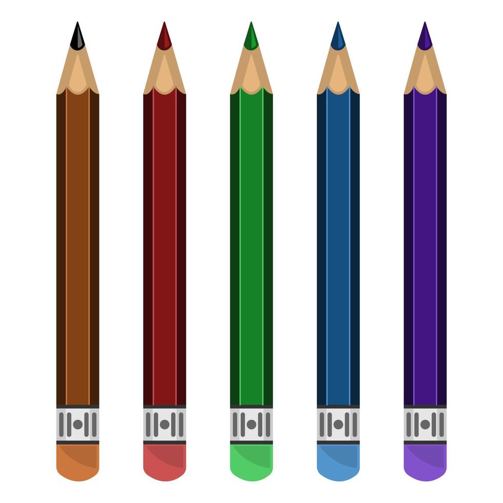 impostare colori matite stile cartone animato isolato sfondo bianco vettore