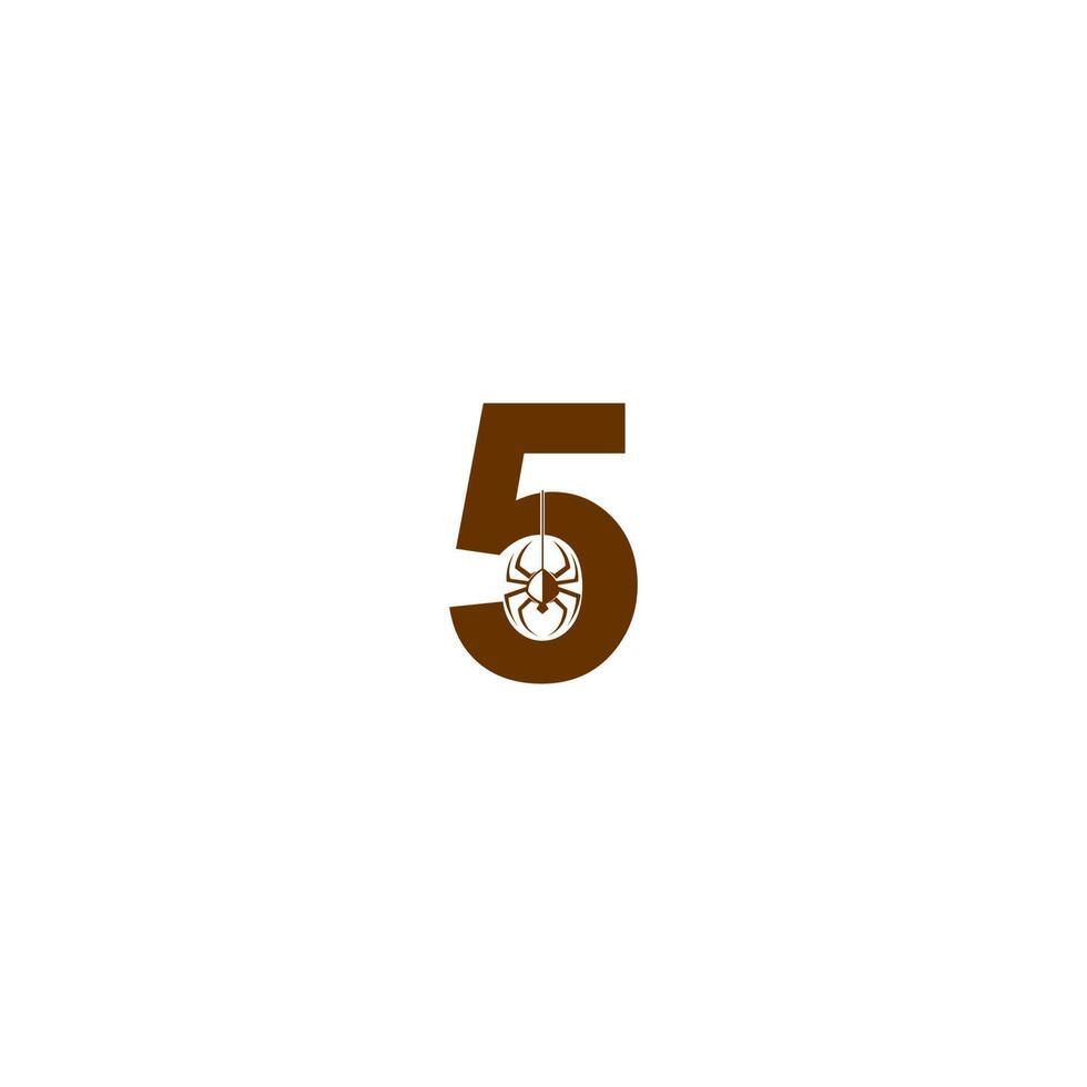 numero 5 con modello di progettazione logo icona ragno vettore