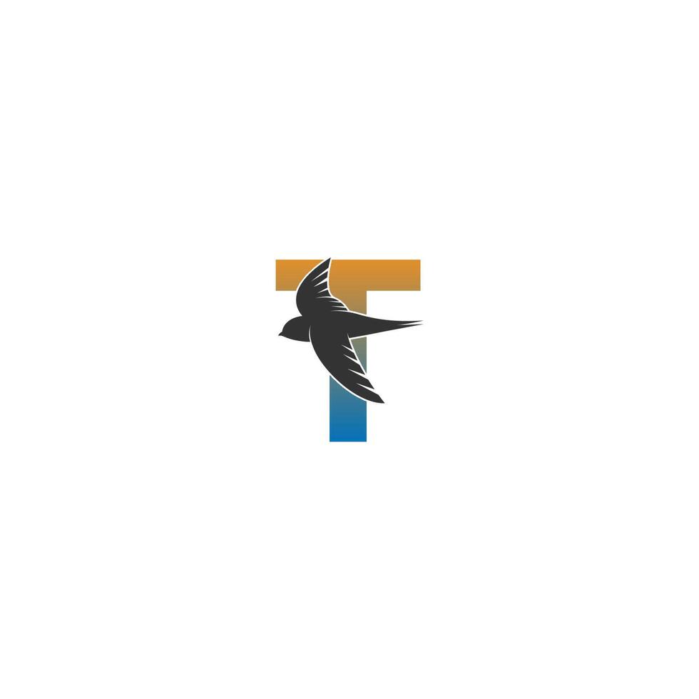 logo della lettera t con vettore di disegno dell'icona dell'uccello rapido