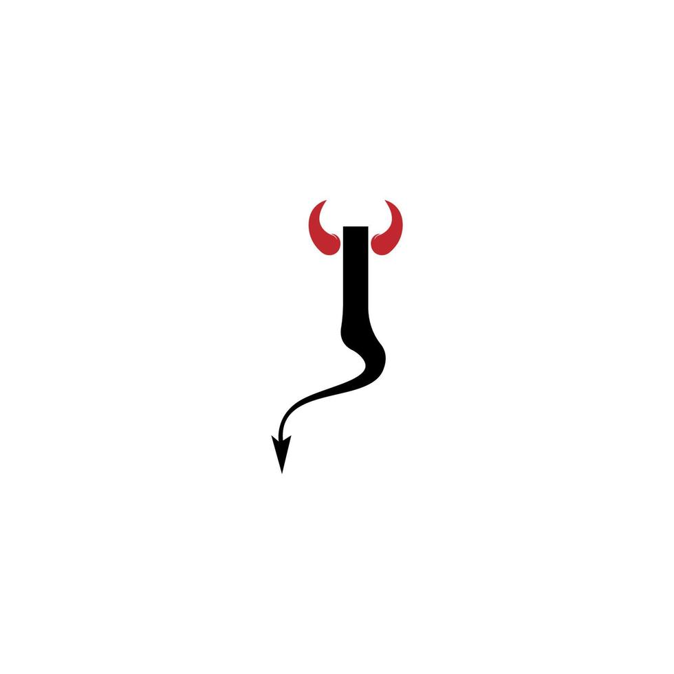 lettera i con le corna del diavolo e la coda icona logo design vector