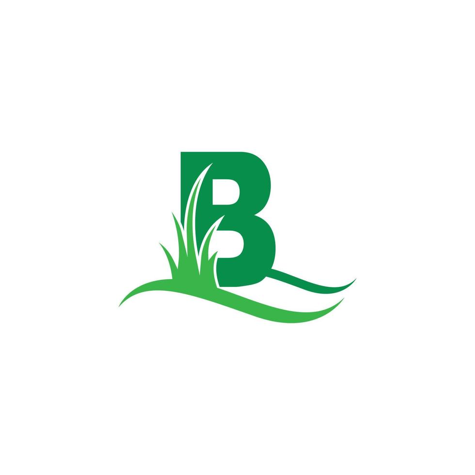 lettera b dietro un vettore di progettazione del logo dell'icona dell'erba verde