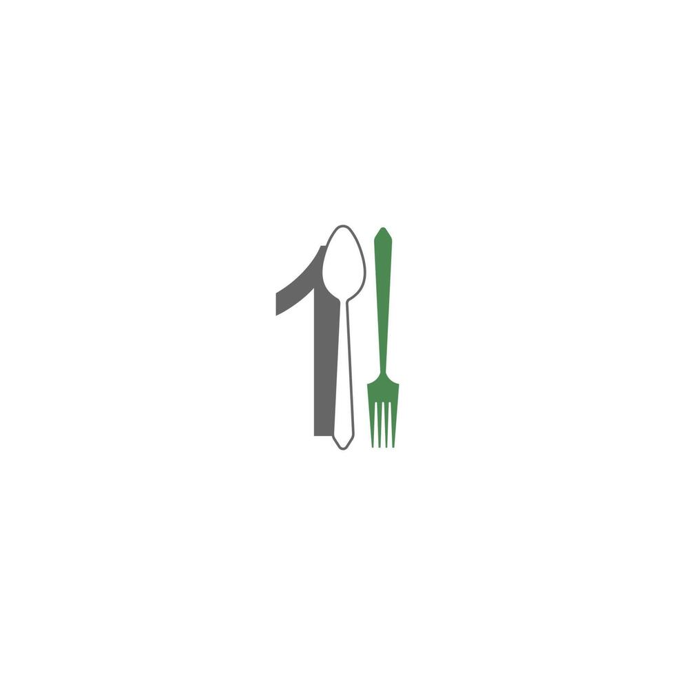 numero 1 con forchetta e cucchiaio logo icona disegno vettoriale