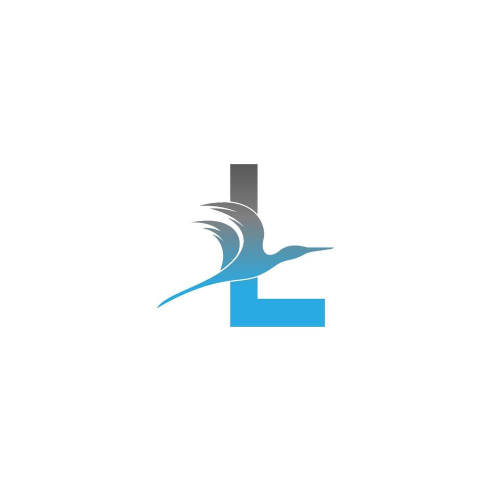 logo della lettera l con disegno dell'icona dell'uccello pellicano vettore
