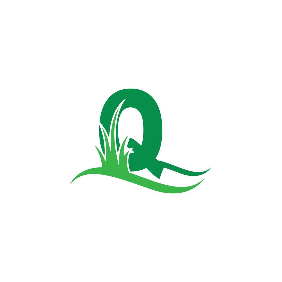 lettera q dietro un vettore di progettazione del logo dell'icona dell'erba verde