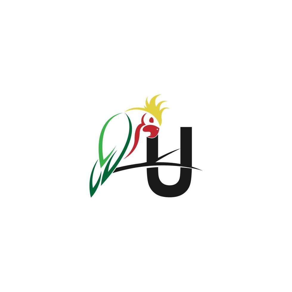 lettera u con il vettore di progettazione del logo dell'icona dell'uccello del pappagallo