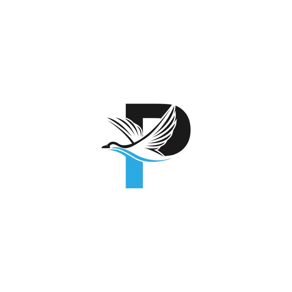 lettera p con illustrazione del design del logo dell'icona di anatra vettore