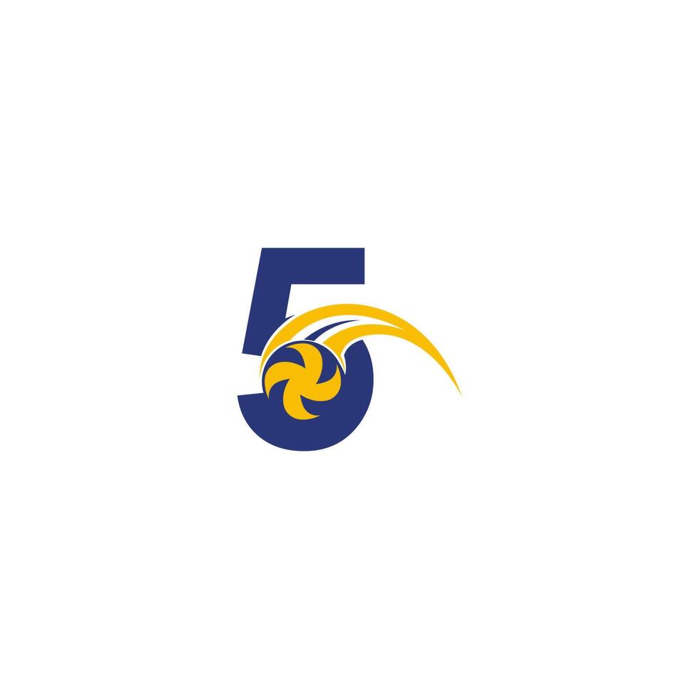 numero 5 con modello di progettazione di logo icona pallavolo smashing vettore
