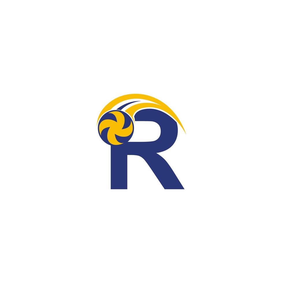 lettera r con modello di progettazione di logo icona pallavolo smashing vettore