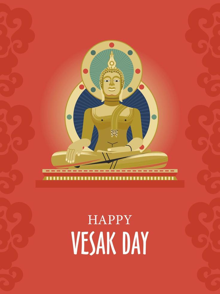 vesak day banner con buddha d'oro e petali di loto. illustrazione vettoriale. vettore