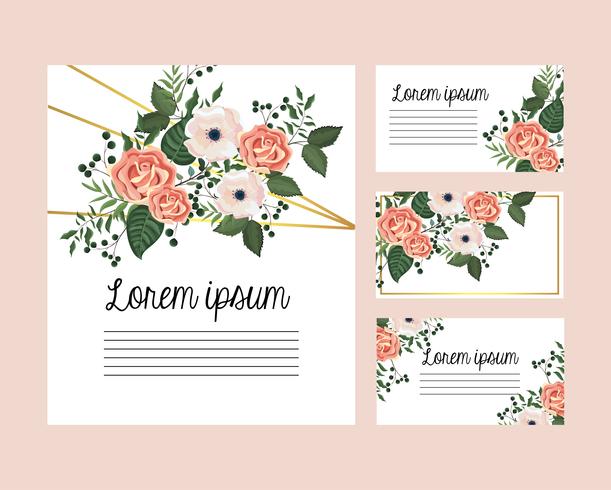 Set di carte con rose e fiori vettore