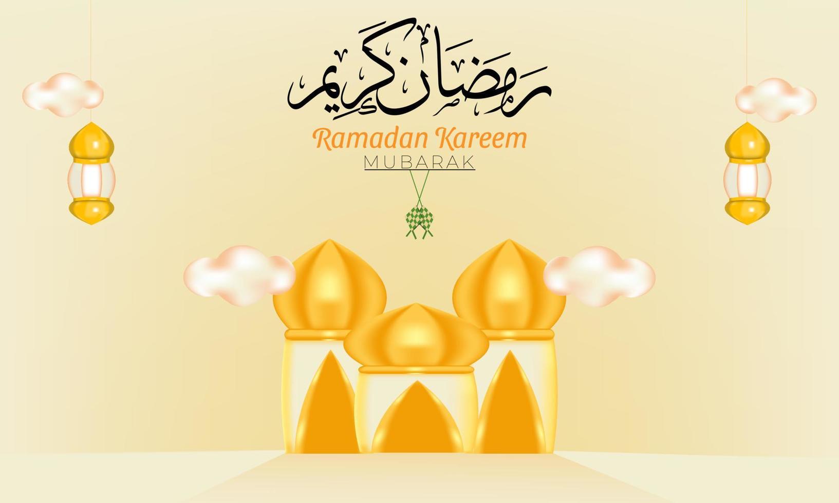 banner 3d realistico di ramadan kareem vettore