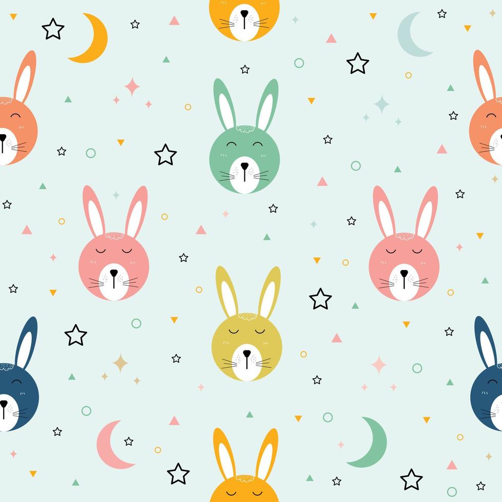 modello senza cuciture un coniglio con una faccia rosa e sorridenti personaggi dei cartoni animati animali felici utilizzati per la stampa, sfondo, carta da regalo, abbigliamento per bambini, tessile, illustrazione vettoriale