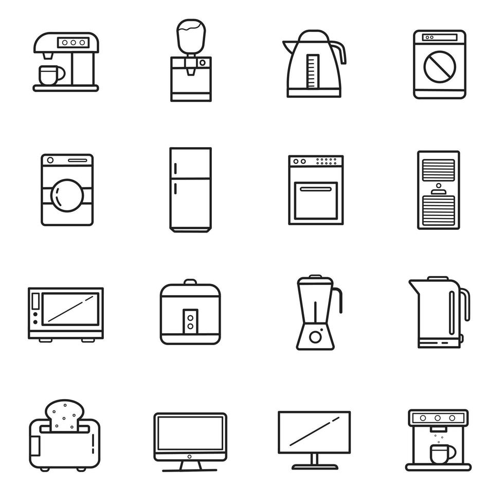 illustrazione del set di icone degli apparecchi elettronici per la casa e la cucina isolata su sfondo bianco per grafica e web design. vettore