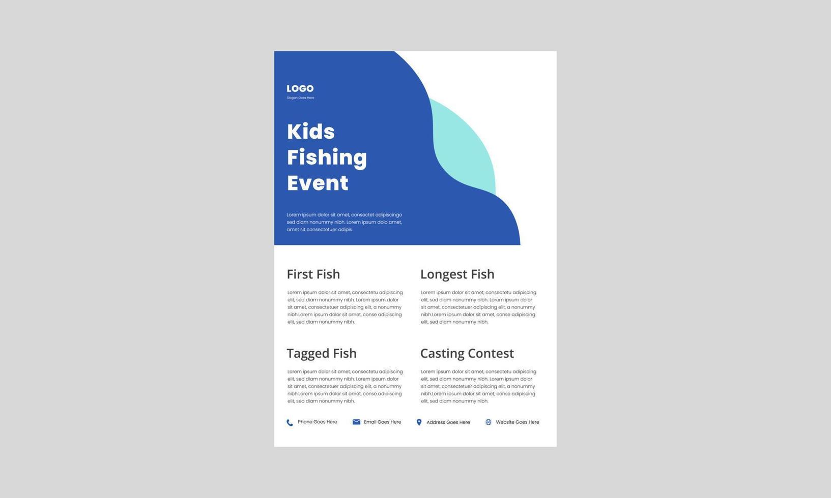 modello di volantino derby di pesca per bambini. volantino poster del torneo di pesca per bambini. vettore