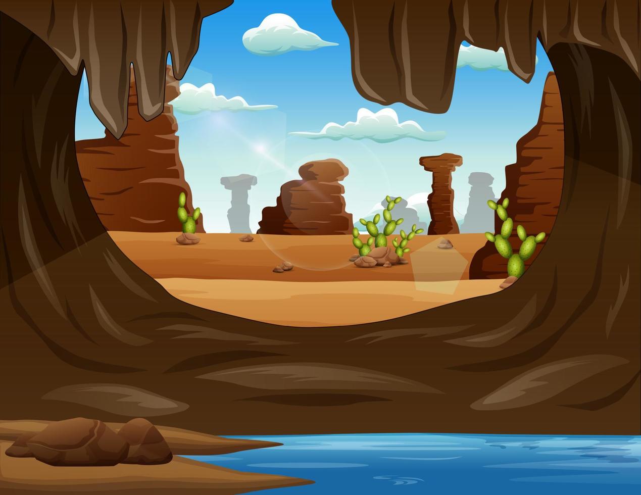 illustrazione dell'ingresso della grotta nel paesaggio desertico vettore