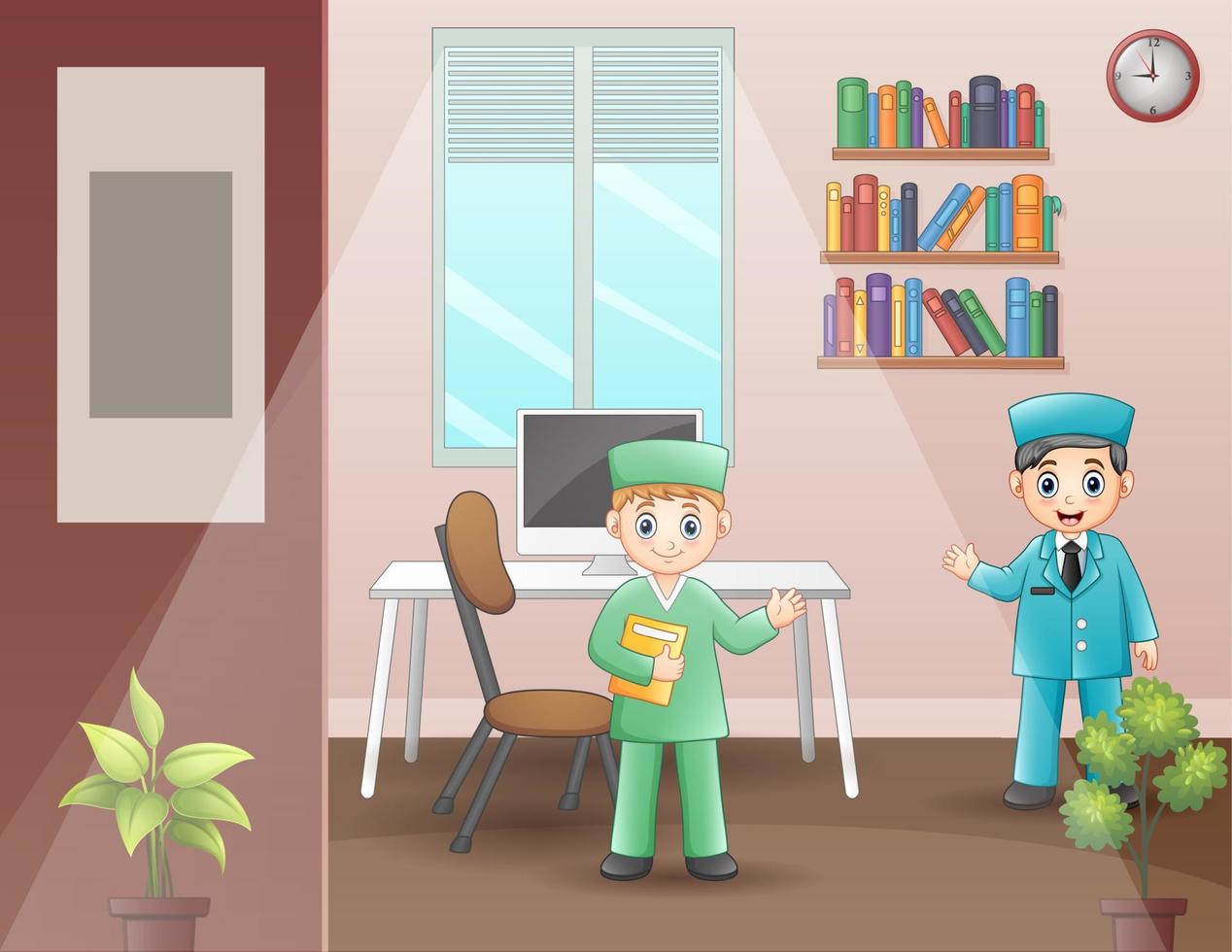 cartone animato i medici nella stanza dell'ufficio vettore