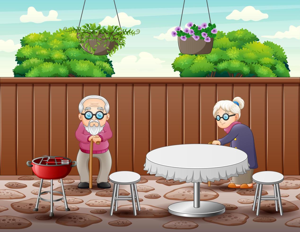 la coppia di anziani nell'illustrazione del ristorante vettore