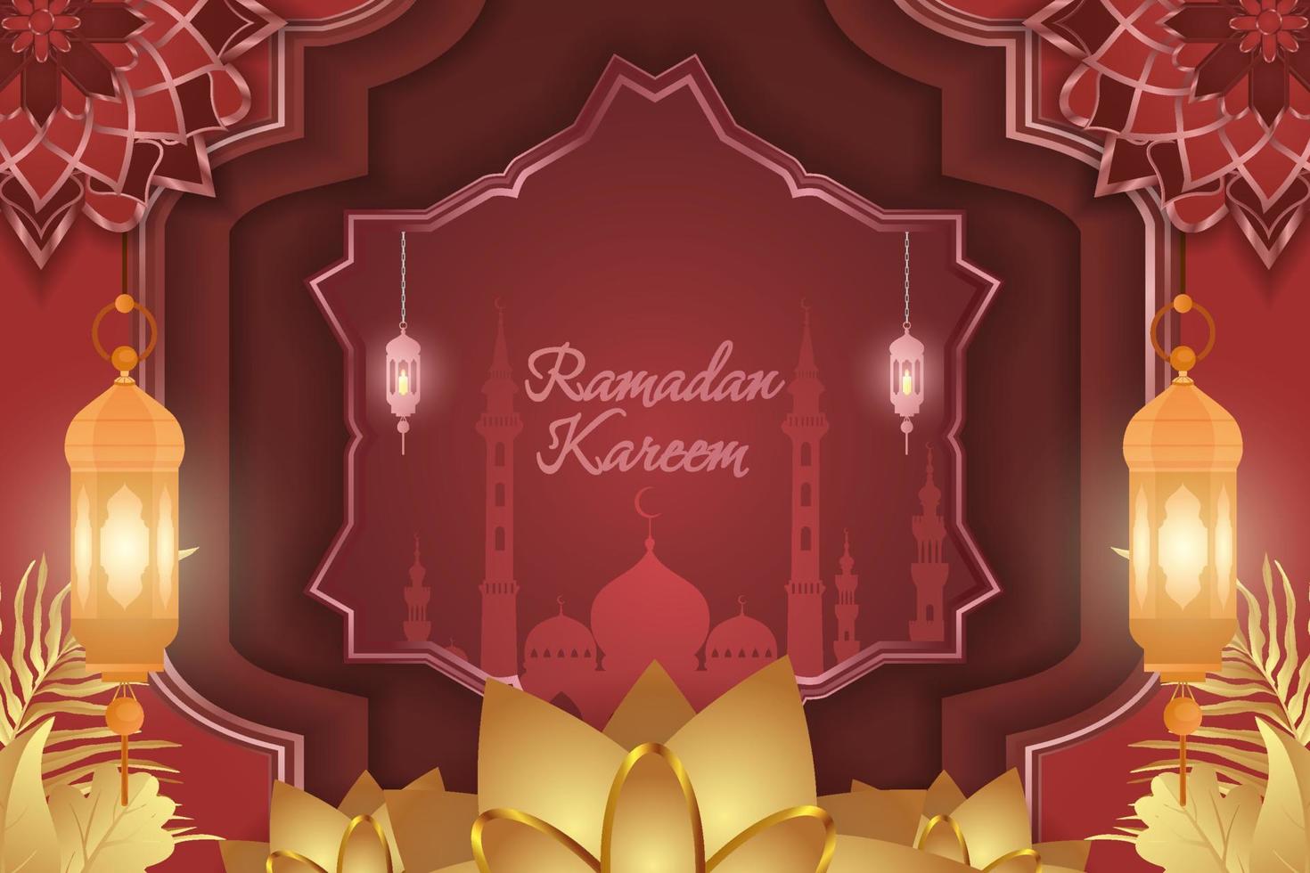 stile islamico ramadan kareem con lusso rosso e oro vettore