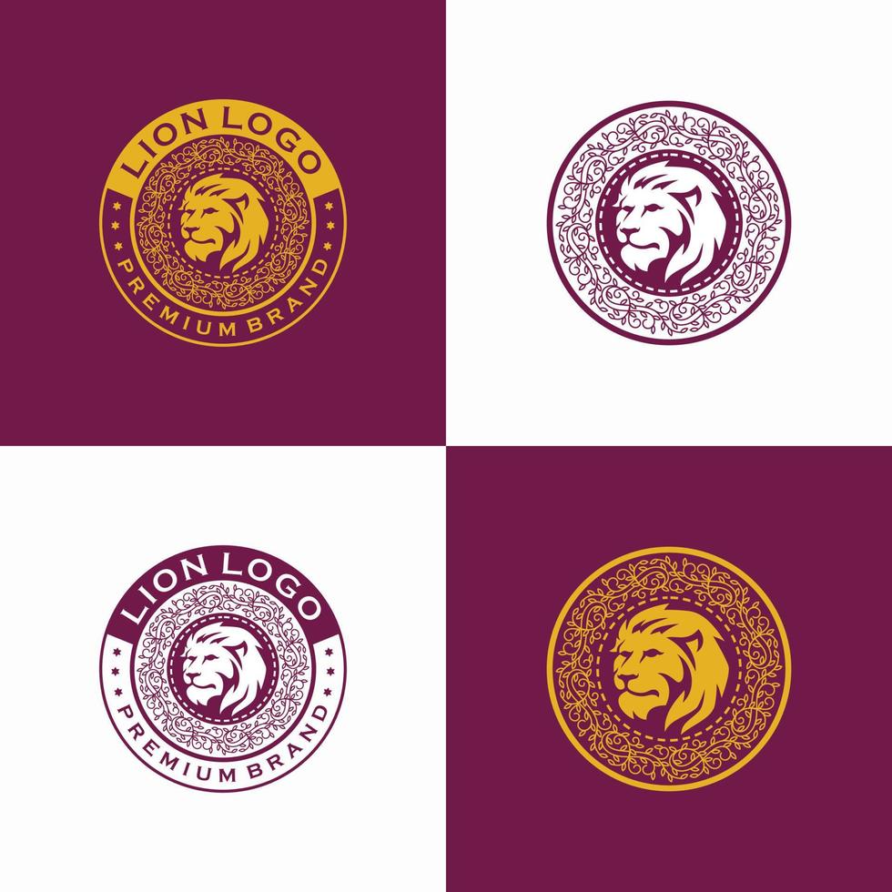 ispirazione per il design del logo del re leone reale dorato di lusso vettore