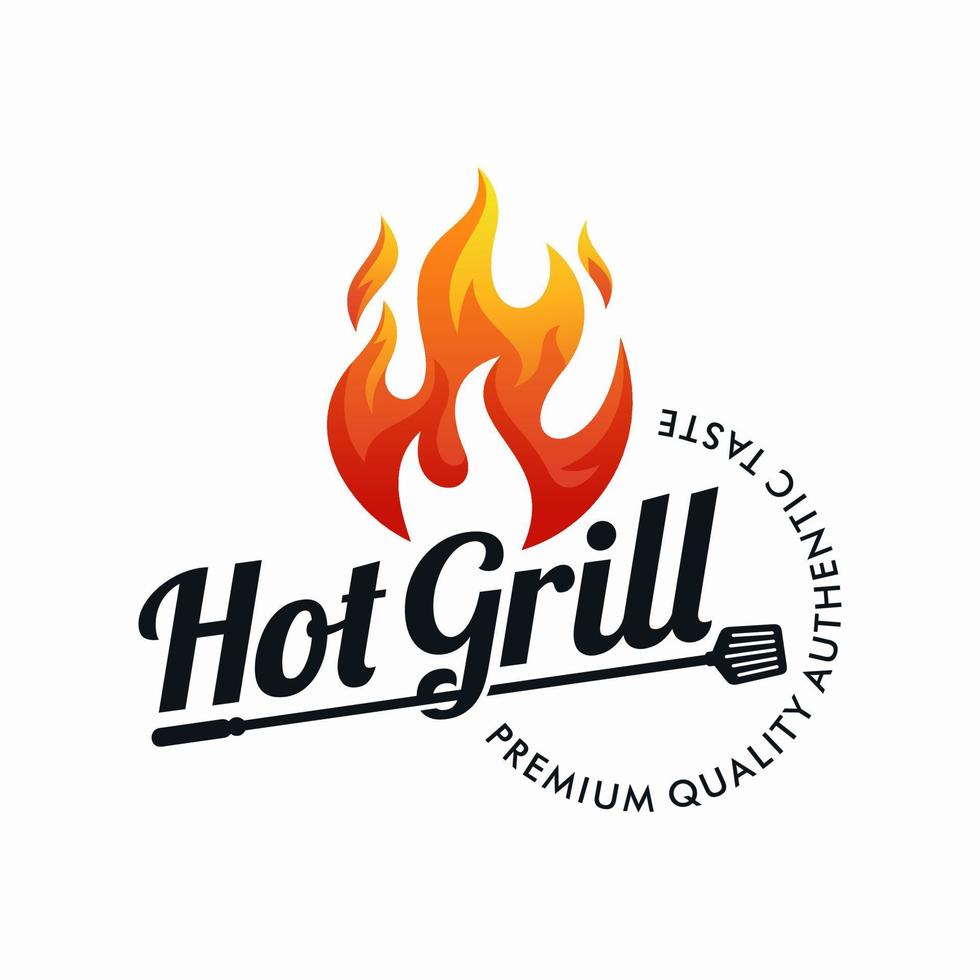 logo barbecue vintage alla griglia, vettore barbecue retrò, cibo grill antincendio e icona ristorante, icona rossa del fuoco