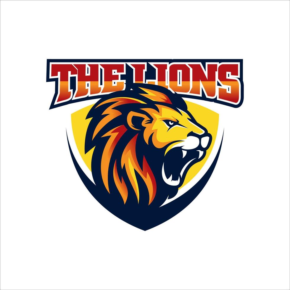 logo di gioco della testa di leone per l'illustrazione di vettore della mascotte di esport e sport