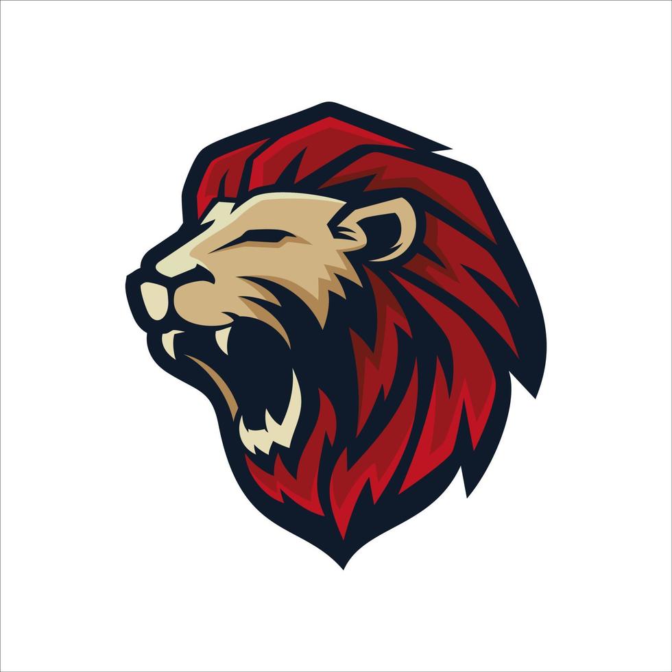 logo di gioco della testa di leone per l'illustrazione di vettore della mascotte di esport e sport