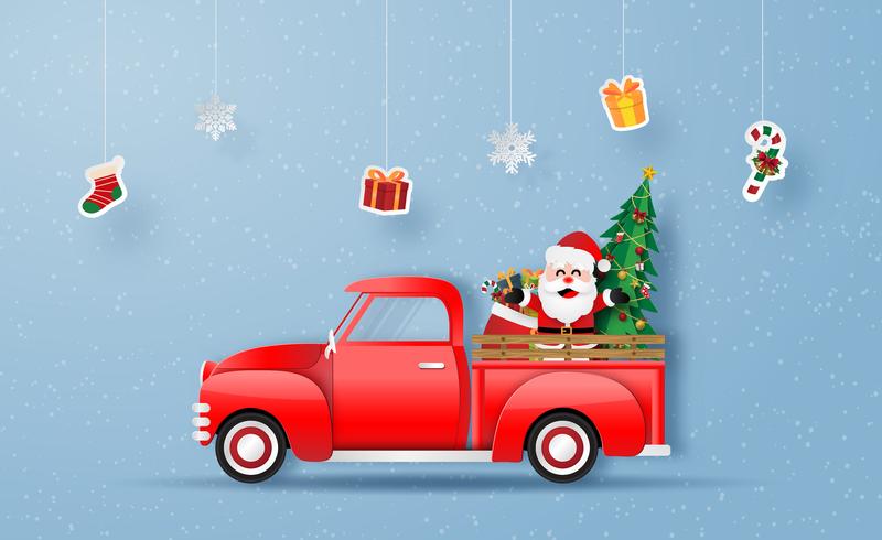 Babbo Natale in camion rosso vettore