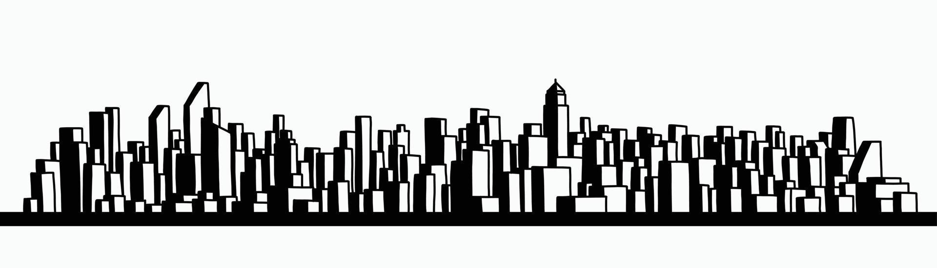 moderno paesaggio urbano skyline contorno doodle disegno su sfondo bianco. vettore