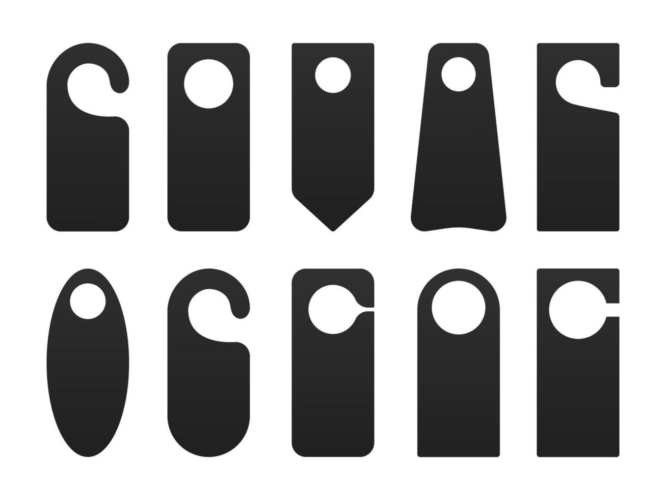 I cartellini dell'icona del modello dei cartellini della porta dell'hotel impostano l'illustrazione vettoriale del design in stile piatto.