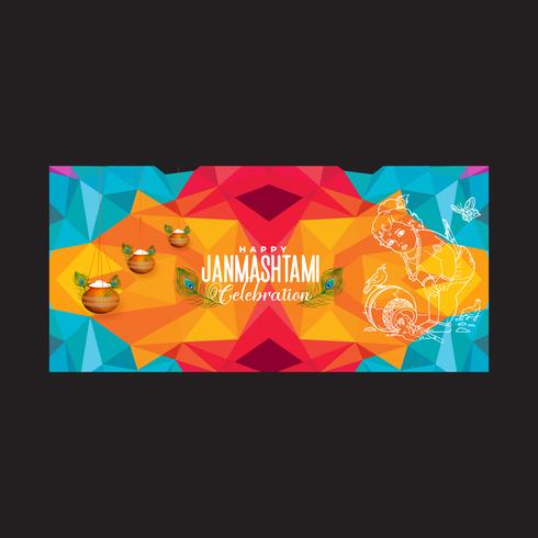 Manifesto geometrico di celebrazione felice Janmashtami vettore