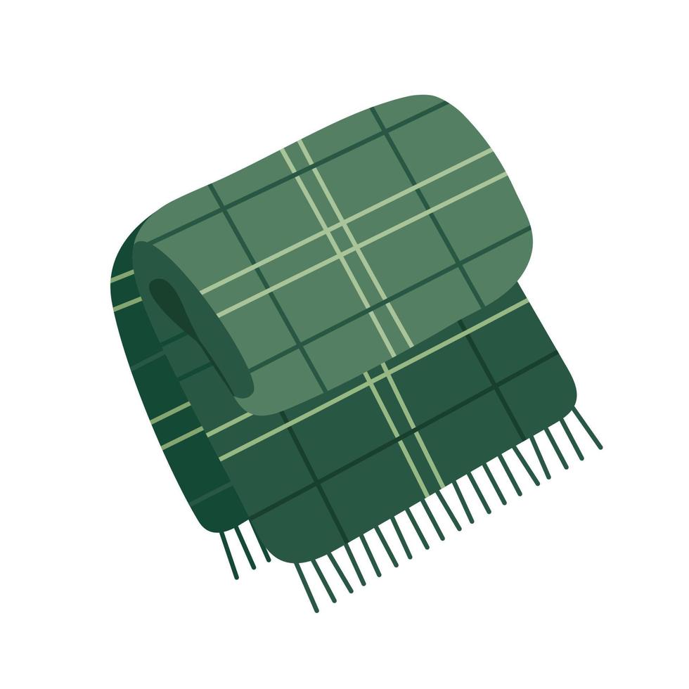 plaid a scacchi con frange. calda e accogliente coperta scozzese di lana. arredamento per la casa in stile hygge. illustrazione vettoriale isolata in stile cartone animato piatto.