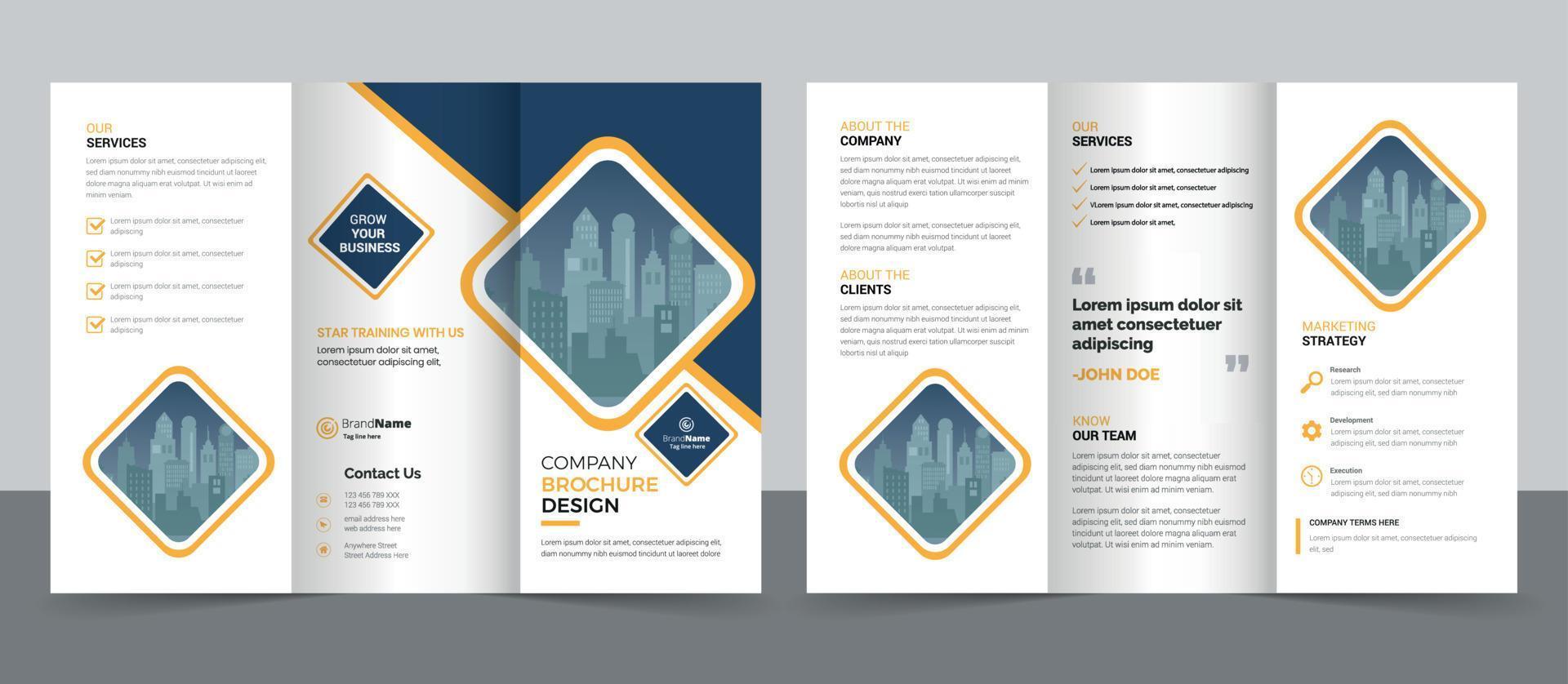 modello di progettazione di brochure a tre ante per la tua azienda, azienda, affari, pubblicità, marketing, agenzia e attività su Internet vettore