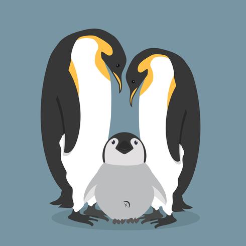 Famiglia felice dei pinguini del fumetto vettore