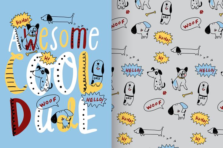 Cane sveglio disegnato a mano fantastico amico bello con set di pattern vettore