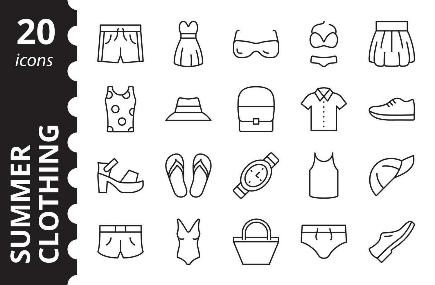 set di icone di abbigliamento estivo. simboli vettoriali di raccolta in uno stile lineare semplice.
