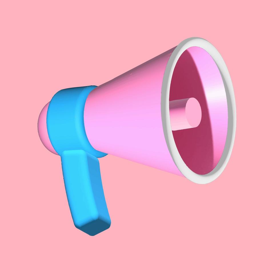 illustrazione 3d, megafono cartone animato, promozione online sui social media isolata su sfondo rosa, concetto di promozione vettore