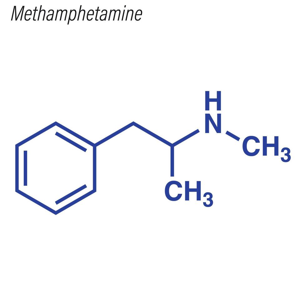 formula scheletrica vettoriale della metanfetamina.