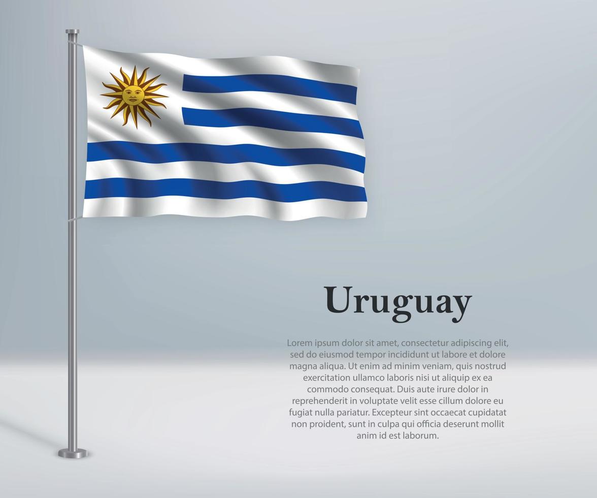 sventolando la bandiera dell'uruguay sul pennone. vettore